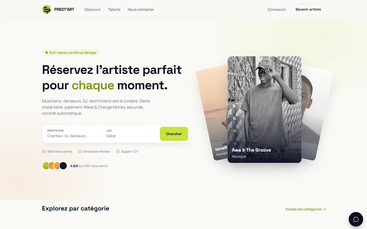 Page d'accueil d'Event Prest'Art